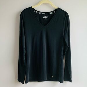 Lauren Ralph Lauren Top Black Long Sleeve Tee Active V Neck Classic Basic Mediu